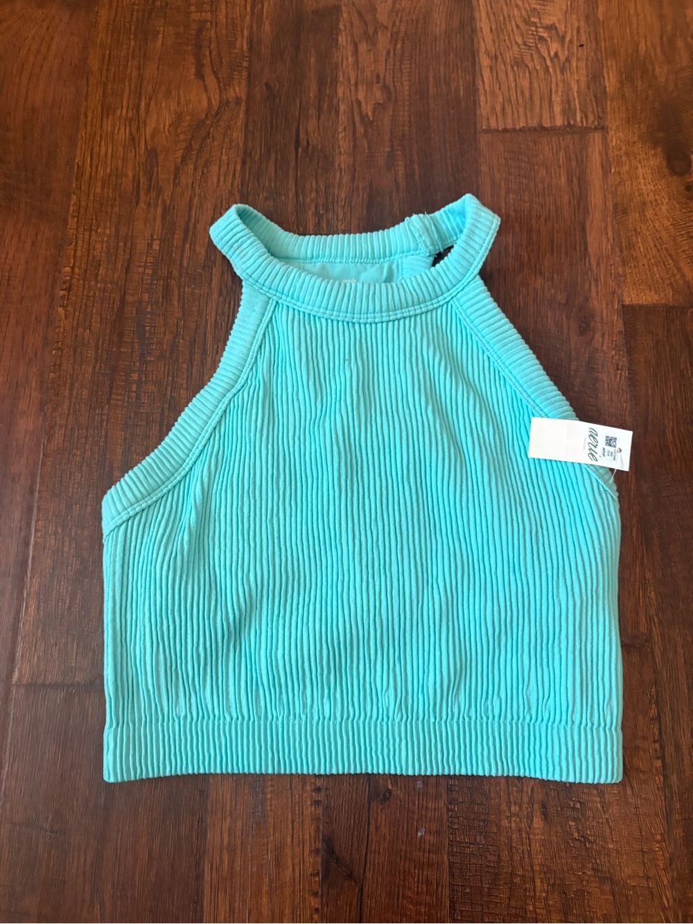 aerie Ribbed High Neck Crop Tank - Aqua Blue